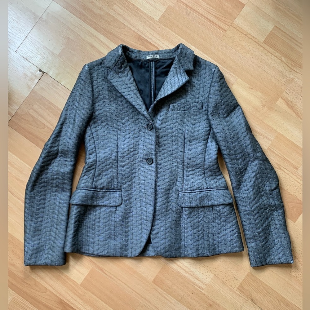 Miu Miu Textured metallic Grey Matalasse Blazer, IT  40